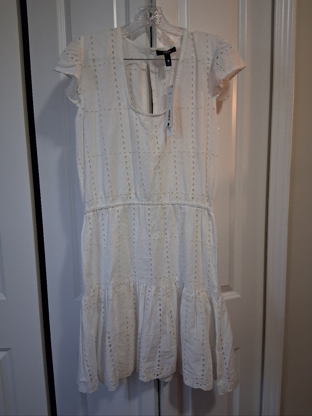Aqua White Eyelet Tiered Mini Dress